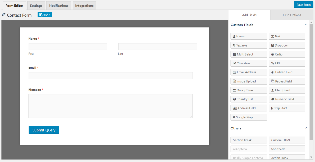 WordPress contact form template on weForms