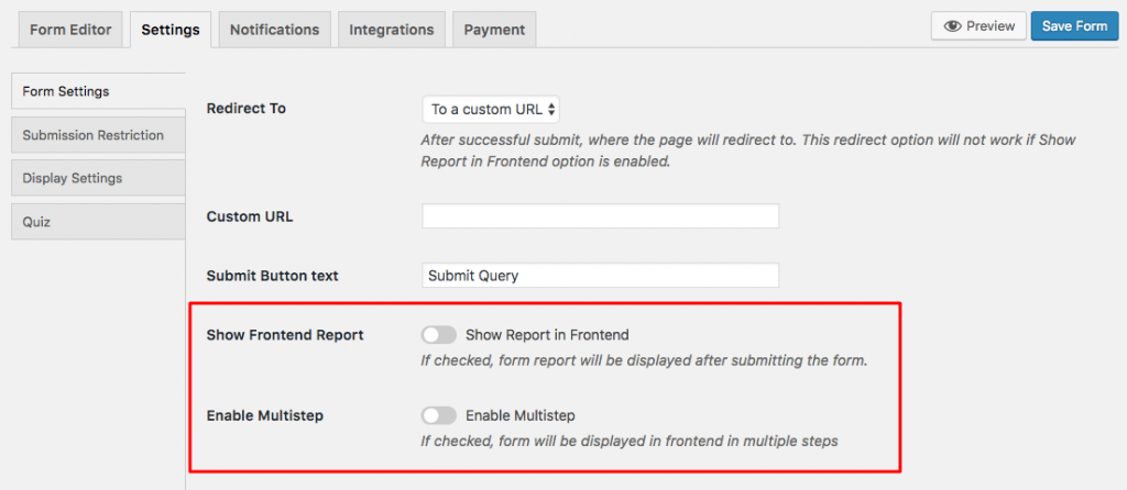 Setting to activate multistep WordPress forms on weForms