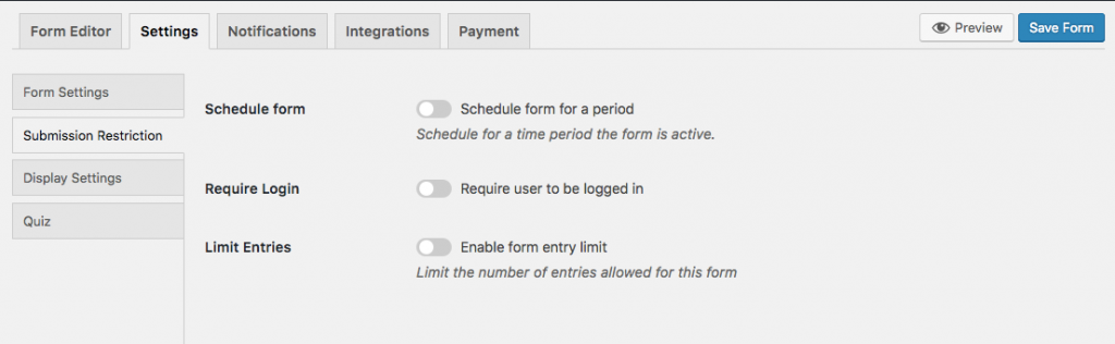 Enable submission restriction on WordPress forms using weForms