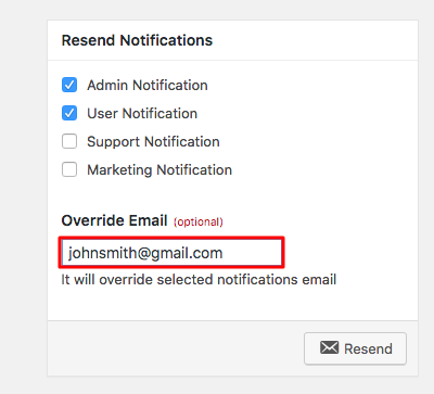 Set override email for resending notifications for WordPress forms using weForms