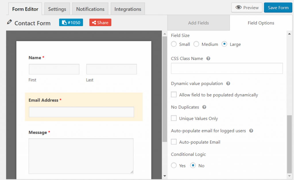 WordPress form dynamic field activation on weForms