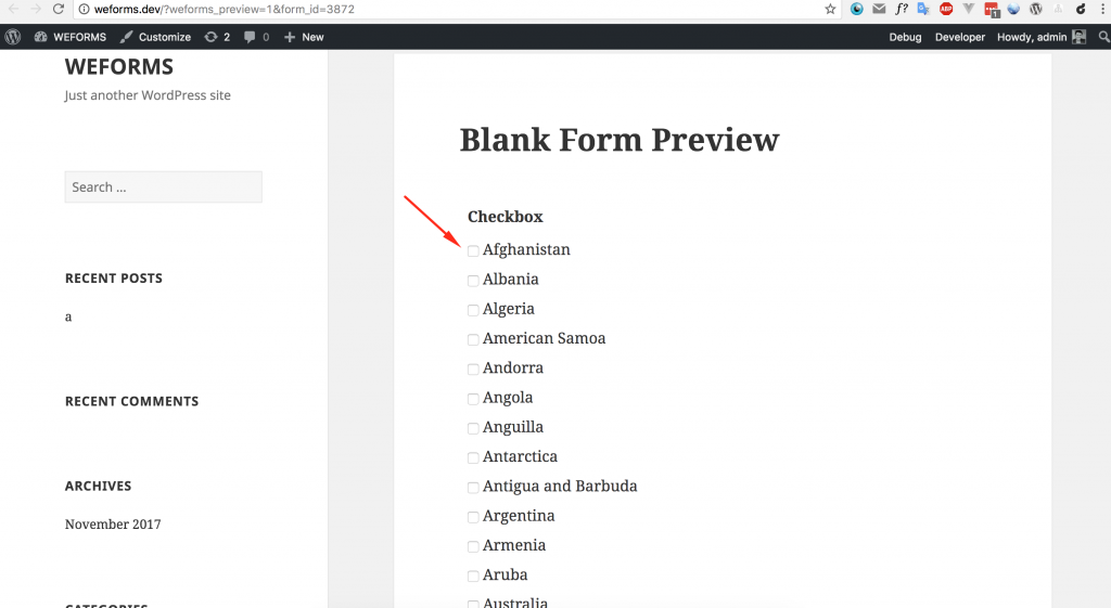 Result of passing data using hooks on WordPress form with weForms