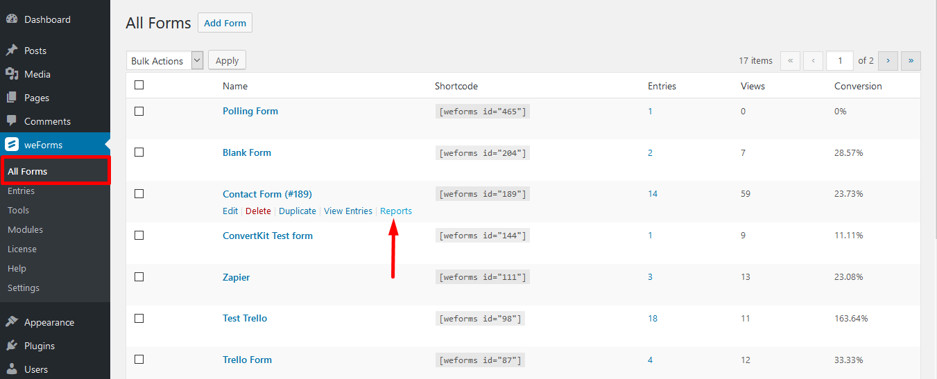 Reports | weForms Pro