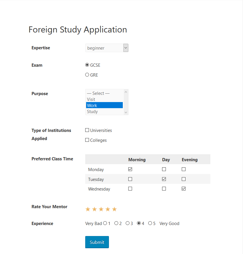 WordPress poll form on weForms frontend