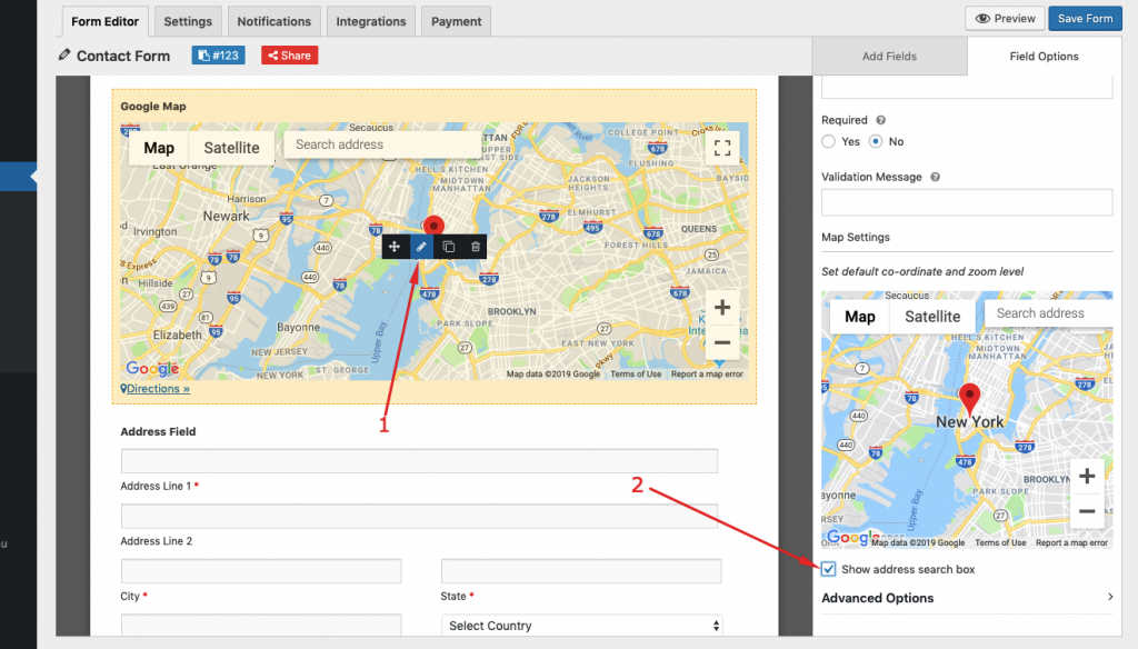 Google Map address field on weForms