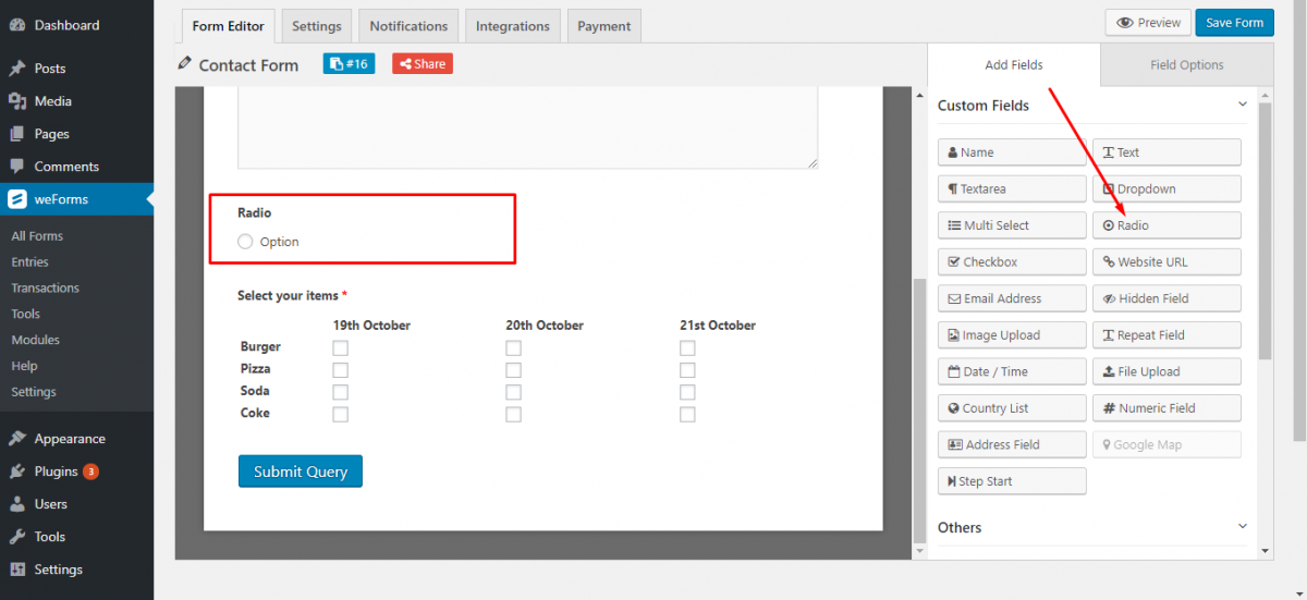Checkbox Grid | weForms Pro