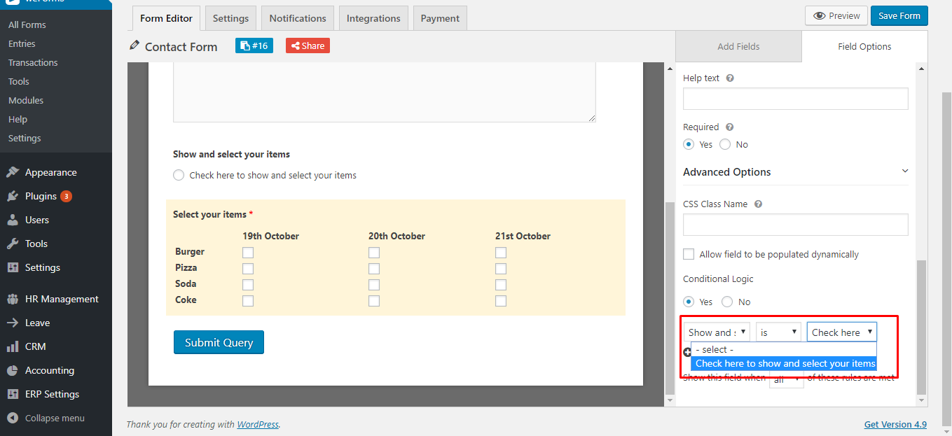 Checkbox Grid | weForms Pro