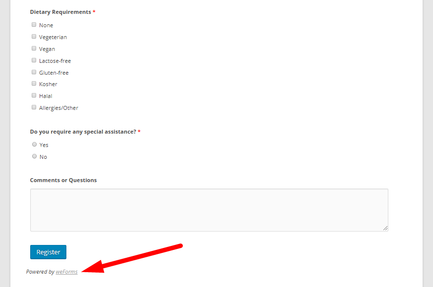 WordPress form powered by weForms