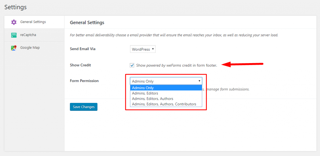 Manage WordPress form access permissions using weForms