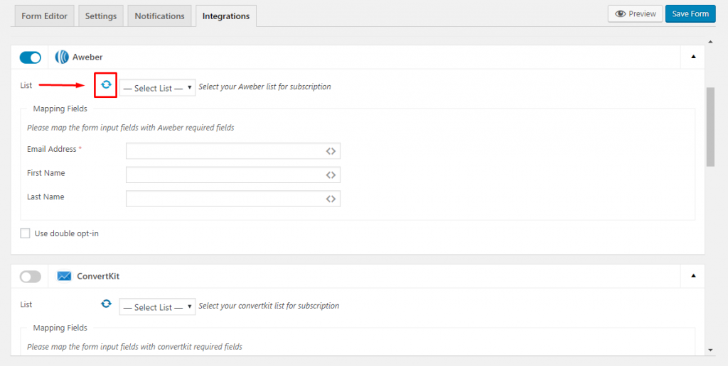 Refresh AWeber list for weForms