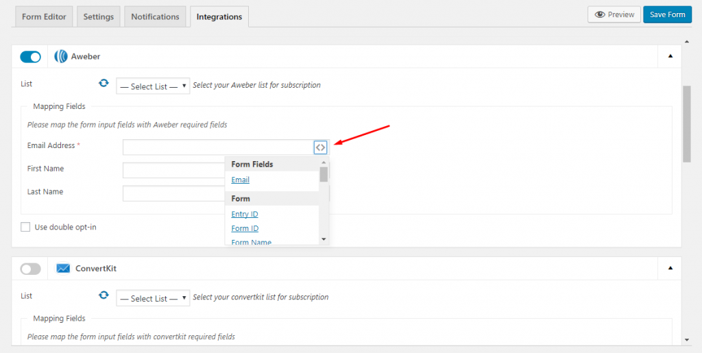 Mapping weForms to AWeber