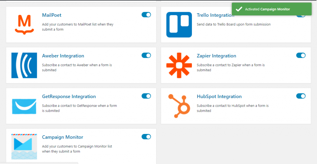 Activate Campaign Monitor for weForms