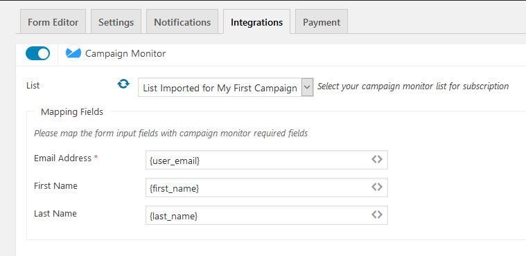 Campaign Monitor for weForms integration