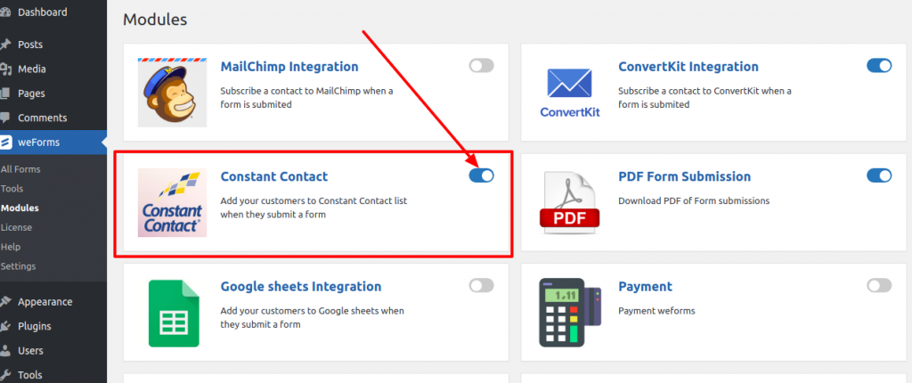 Enable Constant Contact for weForms