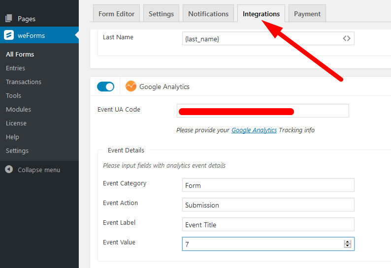 Setup for Google Analytics for weForms