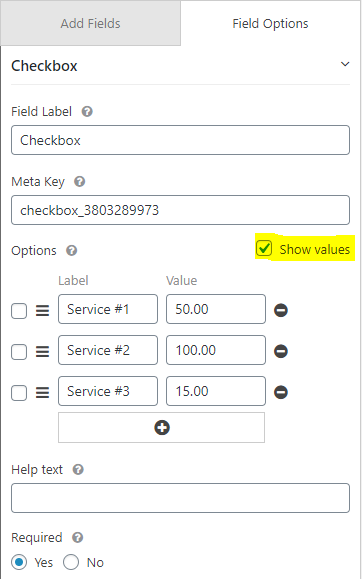 Adding line items via checkbox in weForms