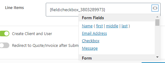 Mapping the weForms checkbox to Sprout Invoices line items