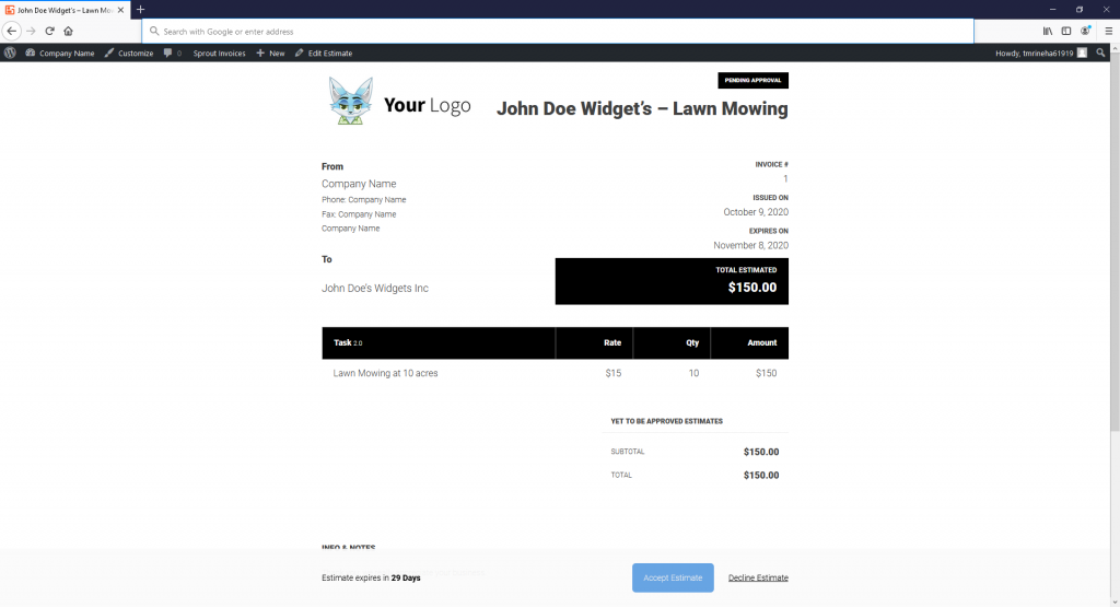 Created estimate UI in Sprout Invoices