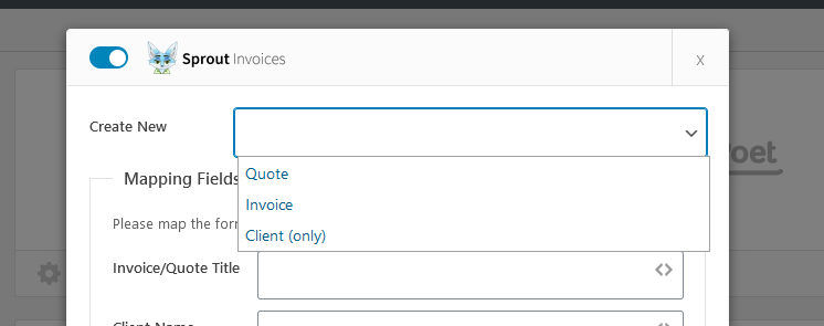 Create a new invoice, quote, or client using weForms with Sprout Invoices