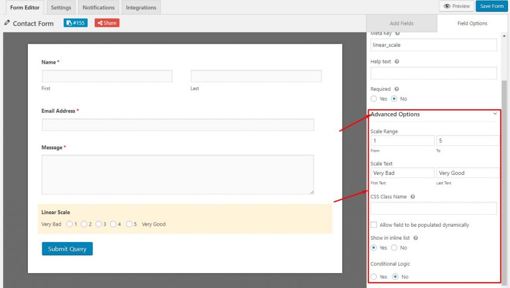 Advanced options for the linear scale field on weForms