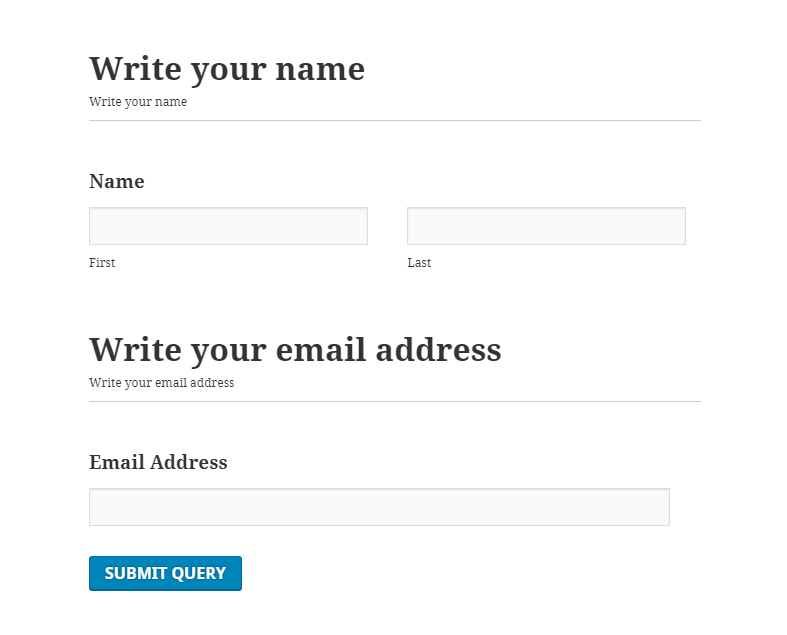 front end view of the section break feature on weForms