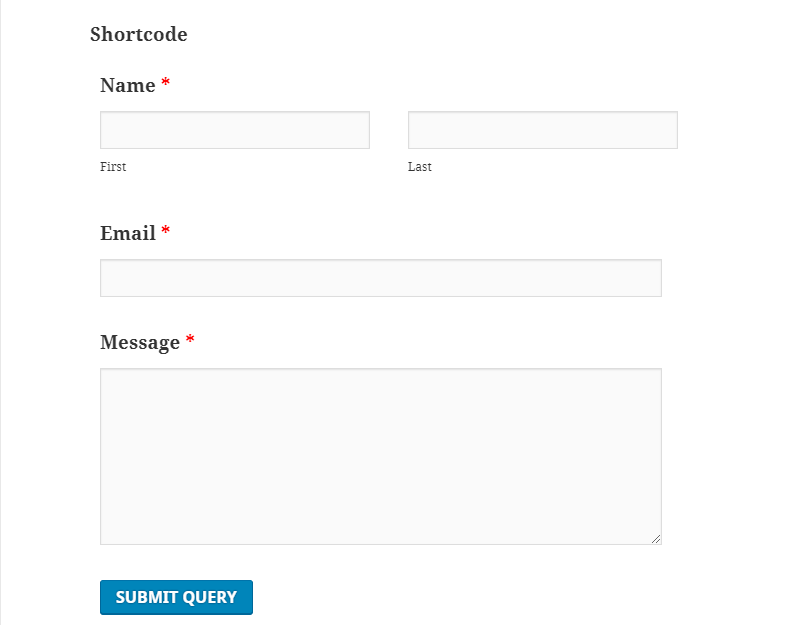 The frontend view of the weForms shortcode field in use
