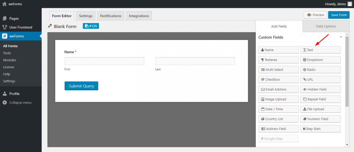 Text | weForms Pro