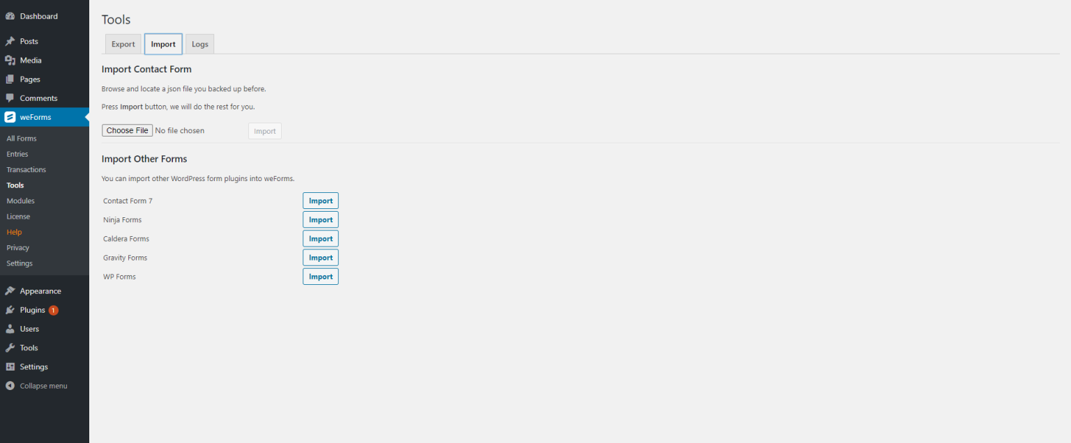 Import Contact Forms to weForms | weForms Pro