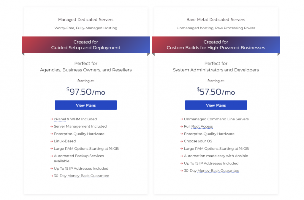 InMotion Hosting Dedicated Server options you can choose from