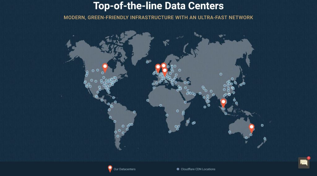 Map of data center and Cloudflare locations for SiteGround