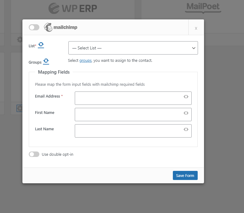 Map your form fields to MailChimp with weForms