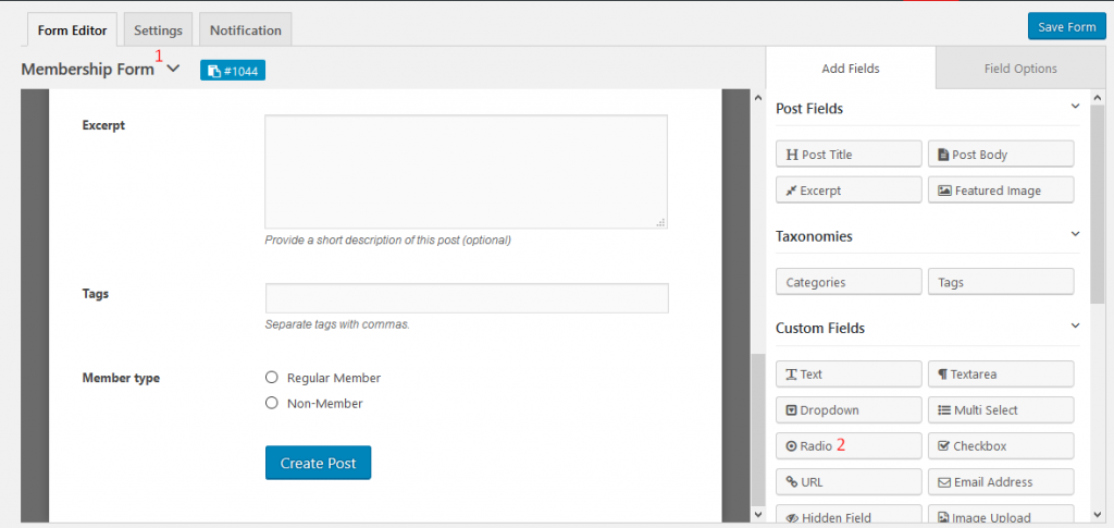 Selecting a field from the form builder with conditional logic