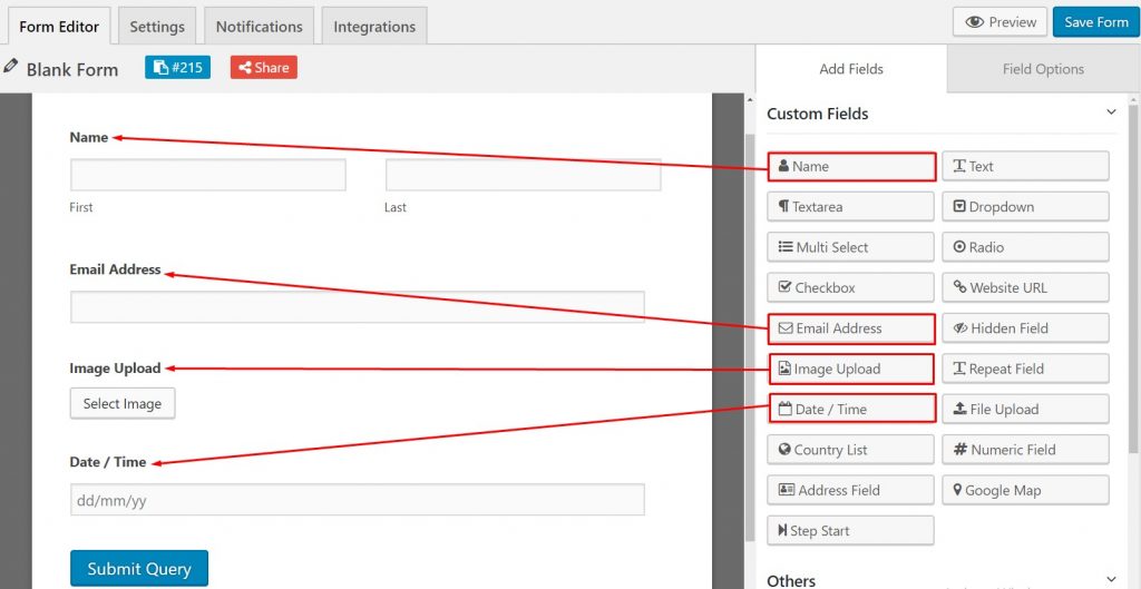 Example of a WordPress custom form built using the weForms form builder.